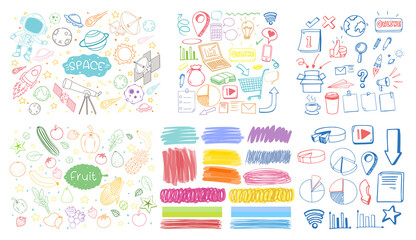 Set of colorful object and symbol hand drawn doodle on white background