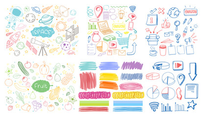 Set of colorful object and symbol hand drawn doodle on white background