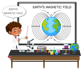 Young scientist explaining earth's magnetic field