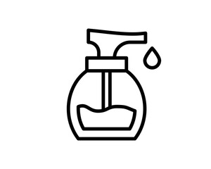 Liquid soap bottle with drop glyph icon. Silhouette symbol. Shower gel. Negative space. Vector isolated illustration