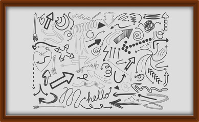 Different doodle strokes in wooden frame
