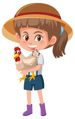 Girl holding cute animal cartoon character isolated on white background