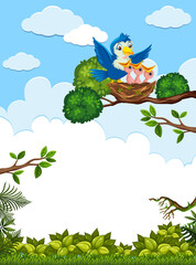 Chicks and its mother bird in nature