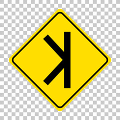 Yellow traffic warning sign on transparent background