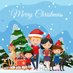 Family celebrating Christmas  outdoor