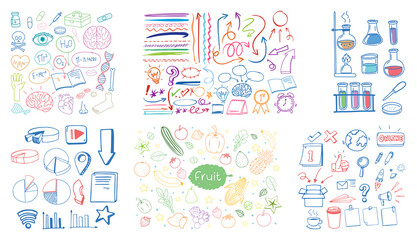 Set of colorful object and symbol hand drawn doodle on white background