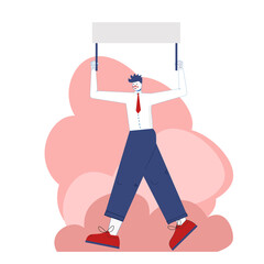 man at the rally. Protest with a poster.  illustration in cartoon clown style