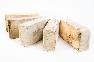 Old vintage bricks isolated on white background.