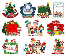 Set of blank Christmas postcard and logo isolated