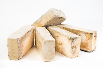 Old vintage bricks isolated on white background.