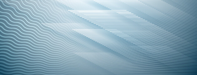 Abstract background of straight and wavy intersecting lines in light blue colors