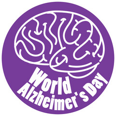 World Alzheimer's Day logo in purple with brain sign isolated on white background