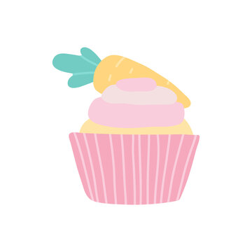 Cute Easter cupcakes with carrot. Vector isolated illustration