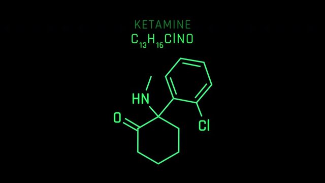 Ketamine Molecular Structure Symbol Neon Animation on black background