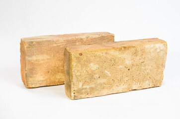 Old vintage bricks isolated on white background.