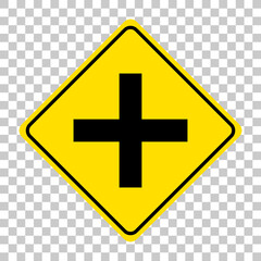 4 way intersection sign isolated on transparent background