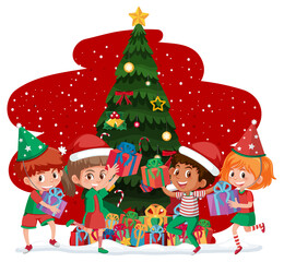 Obraz na płótnie Canvas Children celebrating Christmas isolated