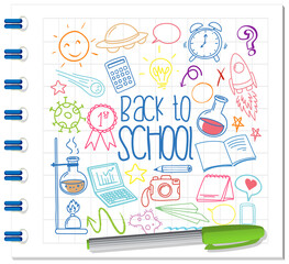 Set of school element doodle on notebook