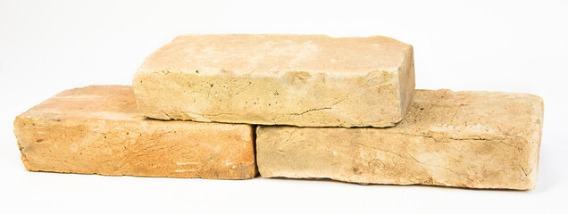 Old vintage bricks isolated on white background.
