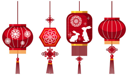 Set of chinese lantern on white background