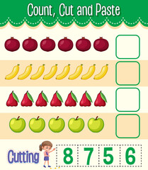 Count, Cut and Paste maths worksheet for children