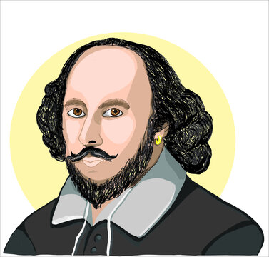 William Shakespeare. Vector Illustration. Portrait Of An English Writer