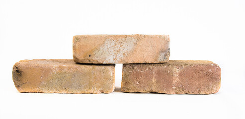 Old vintage bricks isolated on white background.