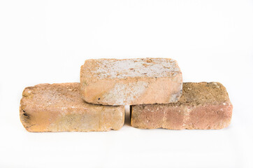 Old vintage bricks isolated on white background.