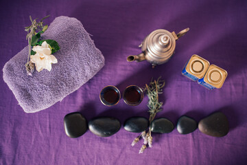 spa still life with towel and orchid