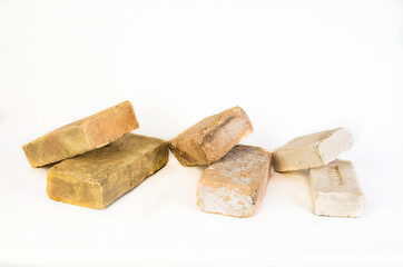 Old vintage bricks isolated on white background.