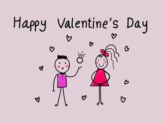 Vector draw stroke outline cartoon character engaging man and women in happy Valentine&rsquo;s Day simple cute art concept design illustration vector 