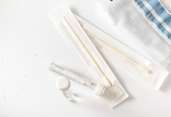 Covid-19 home testing kit on a plain white background