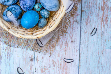 Easter eggs painted with natural dye in a rustic, natural style.