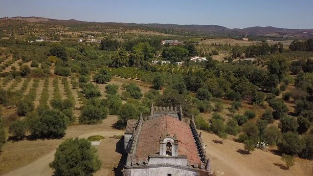 A beautiful high angle view of the Ermida De Santa Clara, in Vidigueira, Portugal in 4K