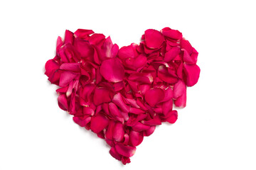 Heart shape made from rose petals. love date concept, love confession and congratulations. copy space.