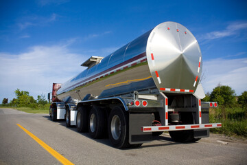 Tanker truck from behind on the road
