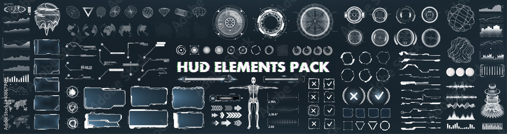 Poster scifi futuristic hud, gui, ui interface set for game and vr design. virtual reality graphic box, big