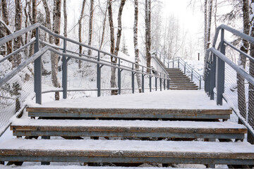 Walking route in Ruskeala mountain park in Republic of Karelia