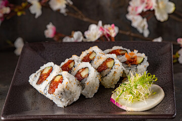 Colorful Plate of Sushi Rolls