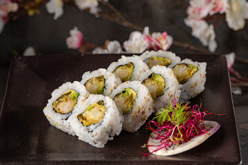 Colorful Plate of Sushi Rolls