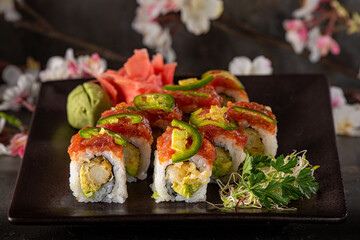 Colorful Plate of Sushi Rolls