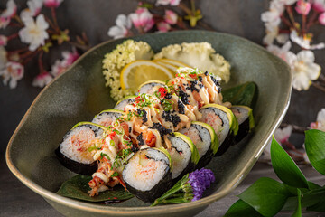 A Colorful Plate of Sushi Rolls