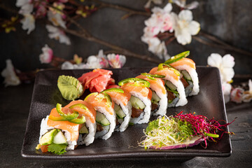 A Colorful Plate of Sushi Rolls