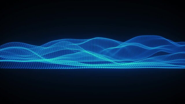 Abstract waving mesh of digital technology background, data center, cloud computing, blockchain, data server, motion of digital data flow 3d render particle.