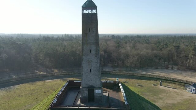 Jib up of obelisk on top of Austerlitz Pyramid in the Netherlands. The Piramide van Austerlitz is a monument in the Netherlands, built in 1804 as a tribute to Napoleon Bonaparte.