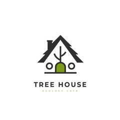Tree house home logo with roof and chimney illustration icon simple style