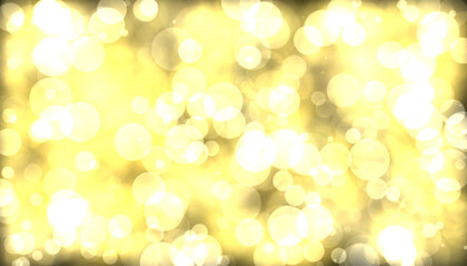 Dreamy background with white blurred circles bokeh lights on on yellow background