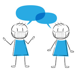 マスクをして会話する人々のベクターイラスト 手描き風