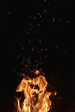 fire burning in the fireplace