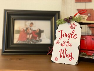 christmas gift tag decoration with jingle all the way  - obrazy, fototapety, plakaty